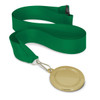 A podium medal with a 50mm gold circular medal attached to a green ribbon.