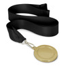 A podium medal with a 50mm gold-colored circular medal attached to a black ribbon.