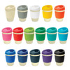 A drink bottle collection featuring various colours, including beige, grey, white, yellow, pink, green, blue, purple, and black, with lids.