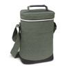 A drink bottle cooler bag in olive green with a zip closure, carry handle, and adjustable shoulder strap.