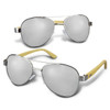 Aviator sunglasses with mirror lens and bamboo arms, featuring a stylish metallic frame.