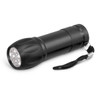 A black torch with a textured body and a lanyard, featuring multiple LED lights at the front.
