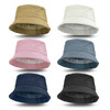 A collection of Madura Corduroy Bucket Hats in beige, white, pink, blue, navy, and black, featuring a subtle logo.