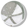 A white cap featuring a grey inner lining and a logo. Designed for golf, ideal for ball marking.