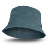 A faded teal bucket hat with a wide brim, featuring two metal eyelets and a textured finish.