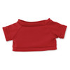A red plush toy shirt with short sleeves, featuring a rounded neckline and a fitted design.