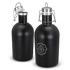 A drink bottle in matte black with a silver lid and a logo on the front. Two bottles are displayed side by side.