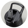 A drink bottle with a black body and a grey spout, featuring a sturdy handle and a built-in lid mechanism.