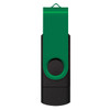 A black and green Helix 16GB dual flash drive with a swivel design and a loop for attachment.