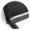 A black Carrington Portfolio with a zipper, featuring pockets and a metal ring binder inside.