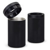 A drink bottle cooler in matte black with a screw-top lid, featuring a sleek design and a metal interior.