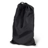 A black drawstring bag made of fabric, suitable for carrying sports equipment or accessories.
