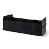 A black and grey trunk organiser featuring multiple compartments and a handle for easy carrying.