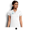 A white women's polo shirt with a collar and a logo on the left side. Available in additional colours.