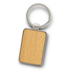 A rectangular wooden key ring with a silver metal attachment.