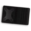 A black tablet case with a textured interior and a holder design. It features multiple slots for accessories.