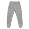 A pair of grey unisex sweatpants with an elastic waistband and pockets. Includes a logo on the waistband.