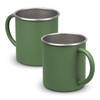 A green Campster Mug made of metal with a stainless steel rim and a sturdy handle, suitable for beverages.