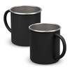 A drink mug set featuring a matte black exterior and a silver rim. Each mug has a sturdy handle.