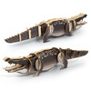 A crocodile wooden model featuring detailed cutouts in shades of brown and cream, showcasing a playful design.