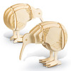 Two wooden kiwi bird models, intricately cut from pale wood, displaying a 3D layered design.