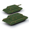 A green wooden model tank featuring detailed cutouts and a sturdy base, designed as a novelty item.