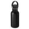 A drink bottle in matte black with a carry lid and a metal accent. It has a sleek, modern design.