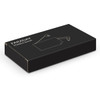 A black packaging box for the Faraday Power Bank, featuring a design with a logo and illustrations of charging cables.