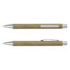 A brown kraft pen with a silver clip and detailing, featuring a sleek design and a branded area.