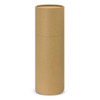 A drink bottle with a beige silicone sleeve, presented in a cylindrical cardboard packaging.