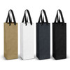 A set of four wine bag paper bags in gold, white, navy, and black, featuring ribbon handles and branding.
