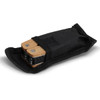 A wooden multi-tool in a black carry pouch, featuring wooden handles and a sleek design.