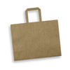 A large flat handle paper bag in a natural brown colour with a landscape orientation and a sturdy handle.