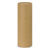 A cylindrical brown cardboard tube, designed for packaging, with a secured top and smooth surface.