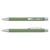 A green metal pen with a silver clip and tip, featuring a sleek, modern design.