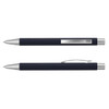 A metal pen in black with silver accents, featuring a clip and a smooth design.