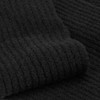 A black ribbed texture of a scarf and beanie set. The fabric appears soft and warm. Features a brand logo.