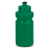 A green drink bottle with a screw-top lid and a textured grip. It features a logo on the side.