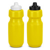 A drink bottle set featuring two bright yellow bottles with black and white lids. Each bottle has a logo.
