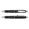 A black metal pen with a silver clip, featuring a comfortable grip and a sleek design.