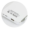A white wireless charging power bank with ports and a small grey connector. It features a logo on the surface.