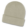 A Galway Waffle Beanie in a soft, light green colour with a textured knit pattern and a folded brim.