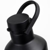 A drink bottle featuring a sleek black design with a carry handle and a screw-top lid.