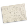 A wooden model kit featuring a stegosaurus design with intricately cut pieces for assembly. The model is light brown.