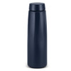 A drink bottle in a sleek dark navy design, featuring a smooth, cylindrical shape and a matching lid.