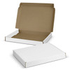 A white die cut box with a locking lid, displayed open to reveal a brown interior.