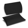 A medium black pillow box with a smooth finish and a branded logo.