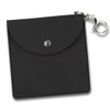 A black key ring pouch with a snap closure and a metal clip for attachment. It features a sleek, minimalist design.