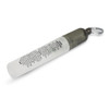 A mini hand sanitiser key ring in a clear container with a dark grey cap, featuring a metal key ring attachment.