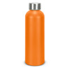 A drink bottle in vibrant orange with a silver screw-top lid. It features a branded logo.